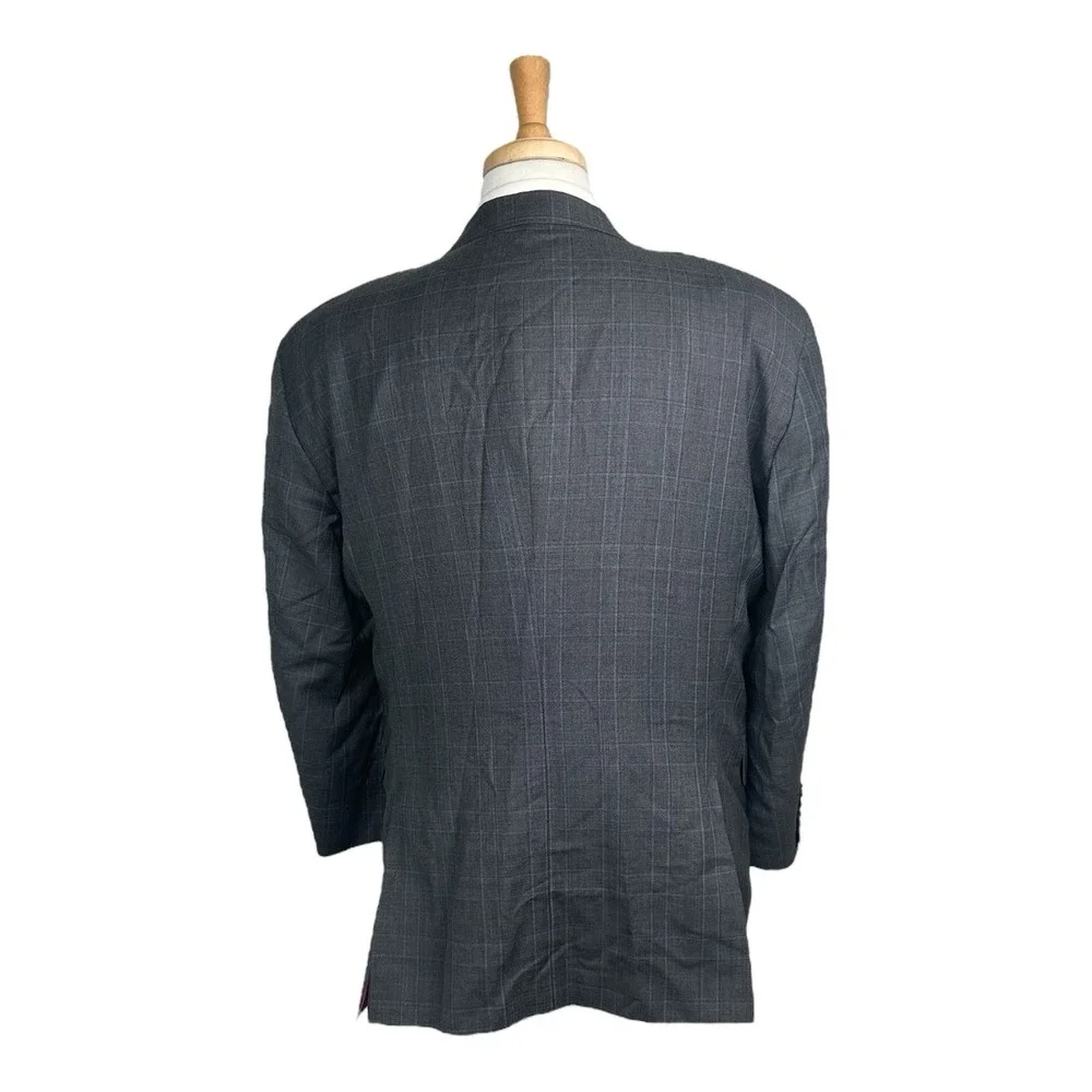 Peter Millar Gray Blue Checked Wool Mens Blazer Jacket 46R Made in Canada